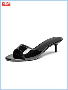 Kitten Heels for Women Slip On Heeled Sandals Low Heel PU Open Toe